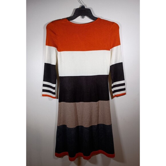 J Howard Sweater Dress Fit and Flare Orange Black White striped Size Small - Picture 4 of 5